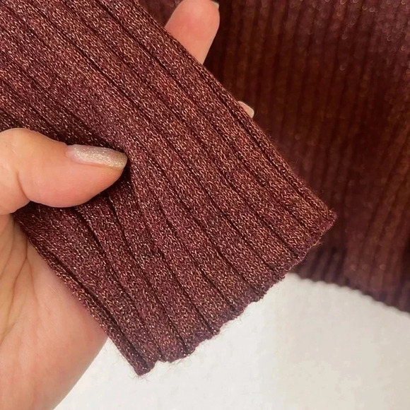 a new day | Metallic Long Sleeve Scoop Neck Brown Top | Sz L - Picture 3 of 6